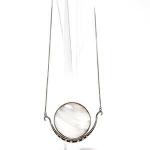 VTG Silver 925 Signed "Ster Opus" Box Chain Choker Necklace with Mother of Pearl